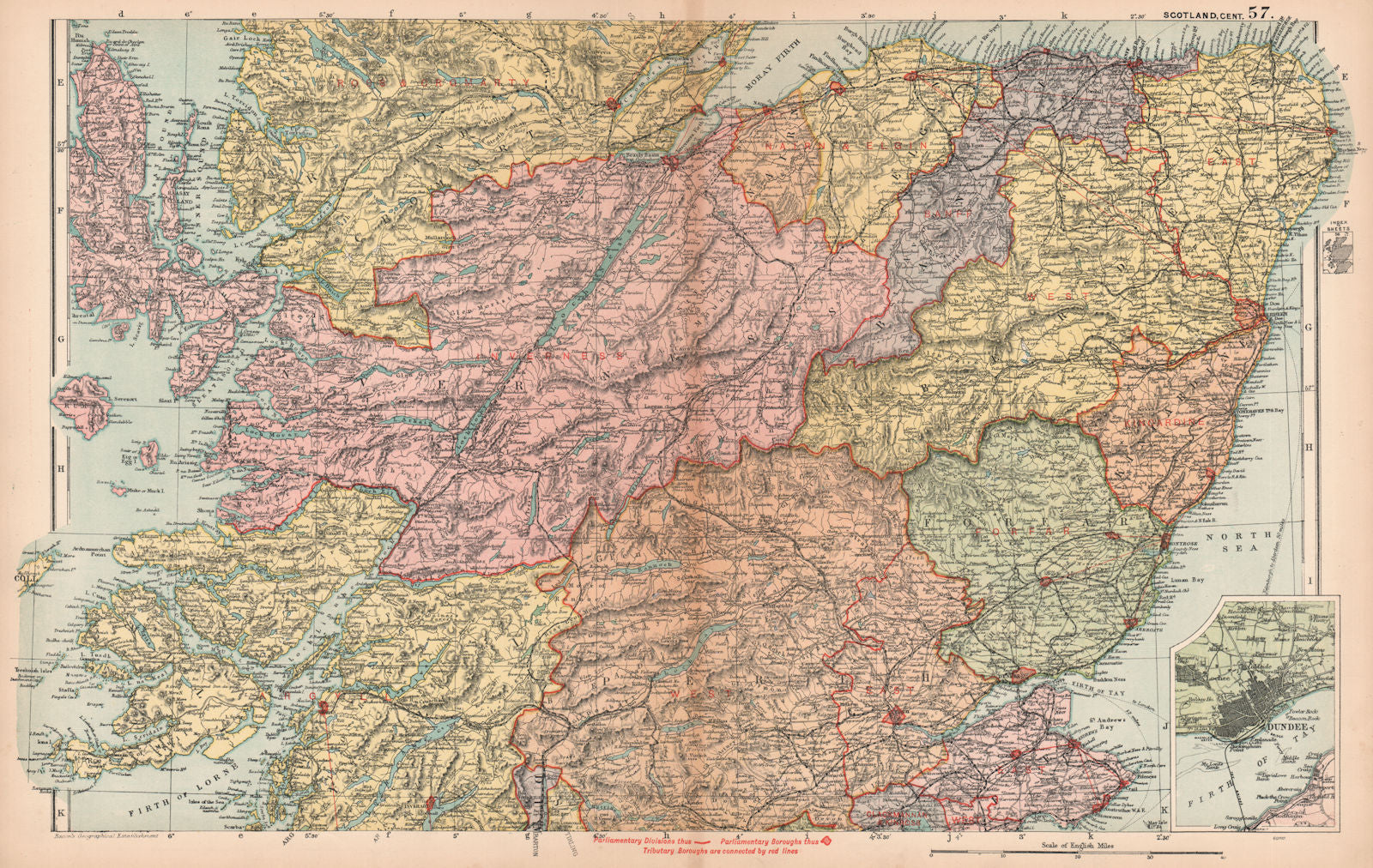 SCOTLAND CENTRAL Tayside Grampian Highland.Parliamentary Railways.BACON 1901 map